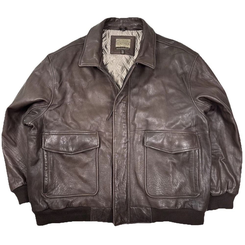 VTG Cabela's Leather Bomber Jacket 2XL XXL Brown Lambskin Nappa Aviator Flight